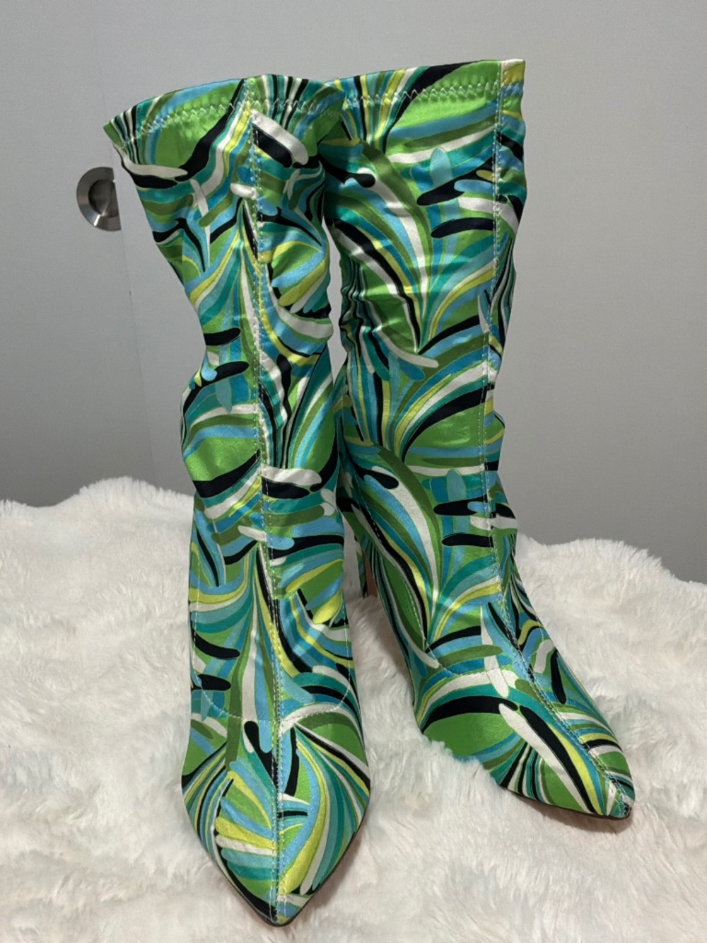 Odin Psychedelic Swirl Stretch Fabric Stiletto Heeled Boots